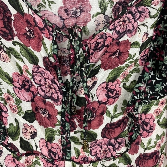 Jane & Delancey Pink Red Floral Boho Ruffled Blouse Medium - Picture 7 of 11